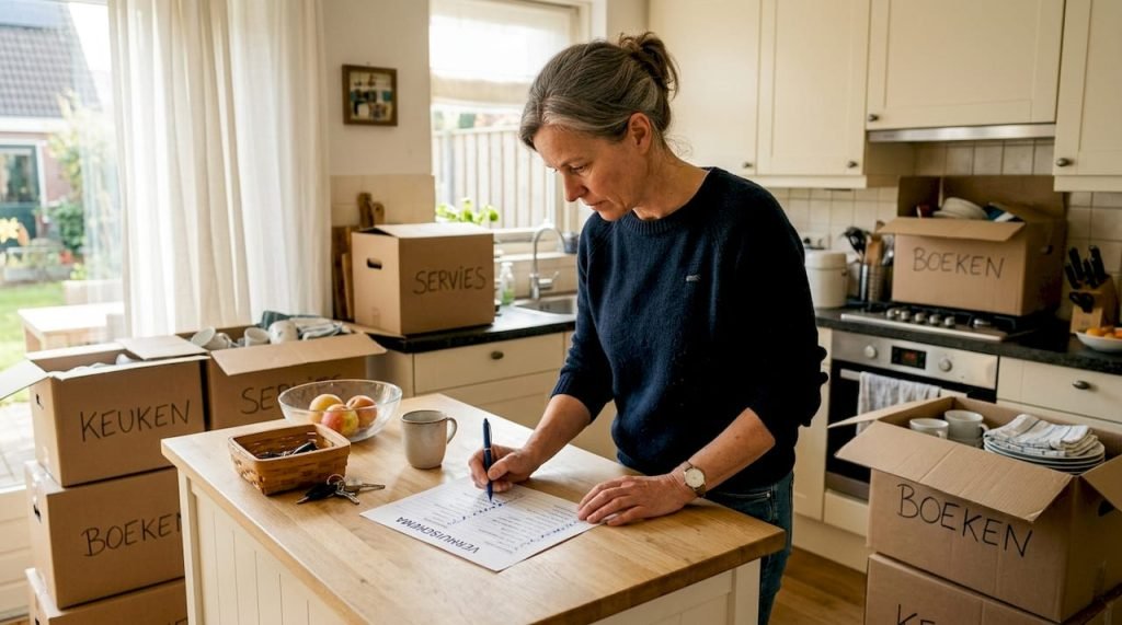Vrouw loopt thuis haar verhuischecklist na
