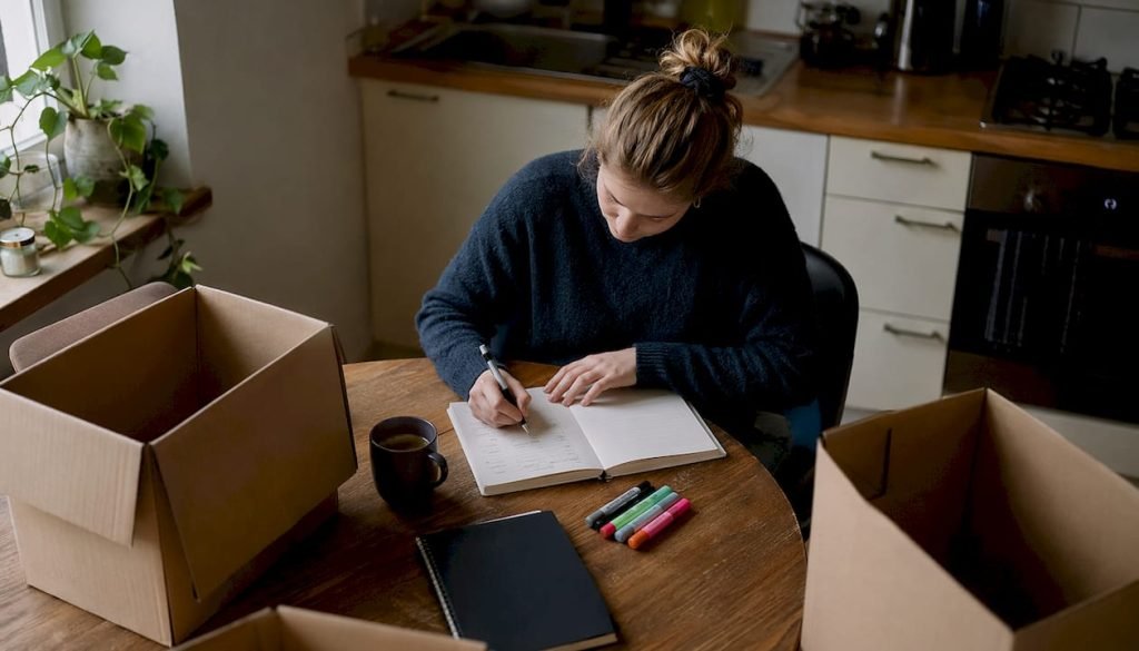Vrouw bespreekt haar verhuisplannen aan de keukentafel