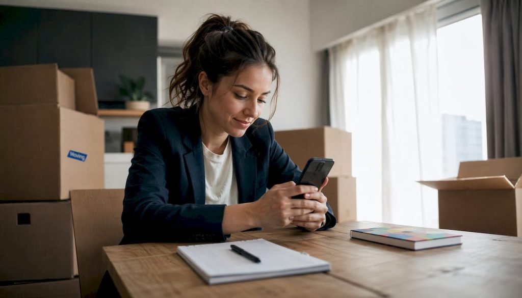 Vrouw regelt op het laatste moment haar verhuizing via haar smartphone