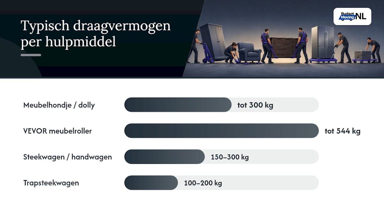 Overzicht van verschillende verhuishulpmiddelen: capaciteit en toepassingsmogelijkheden