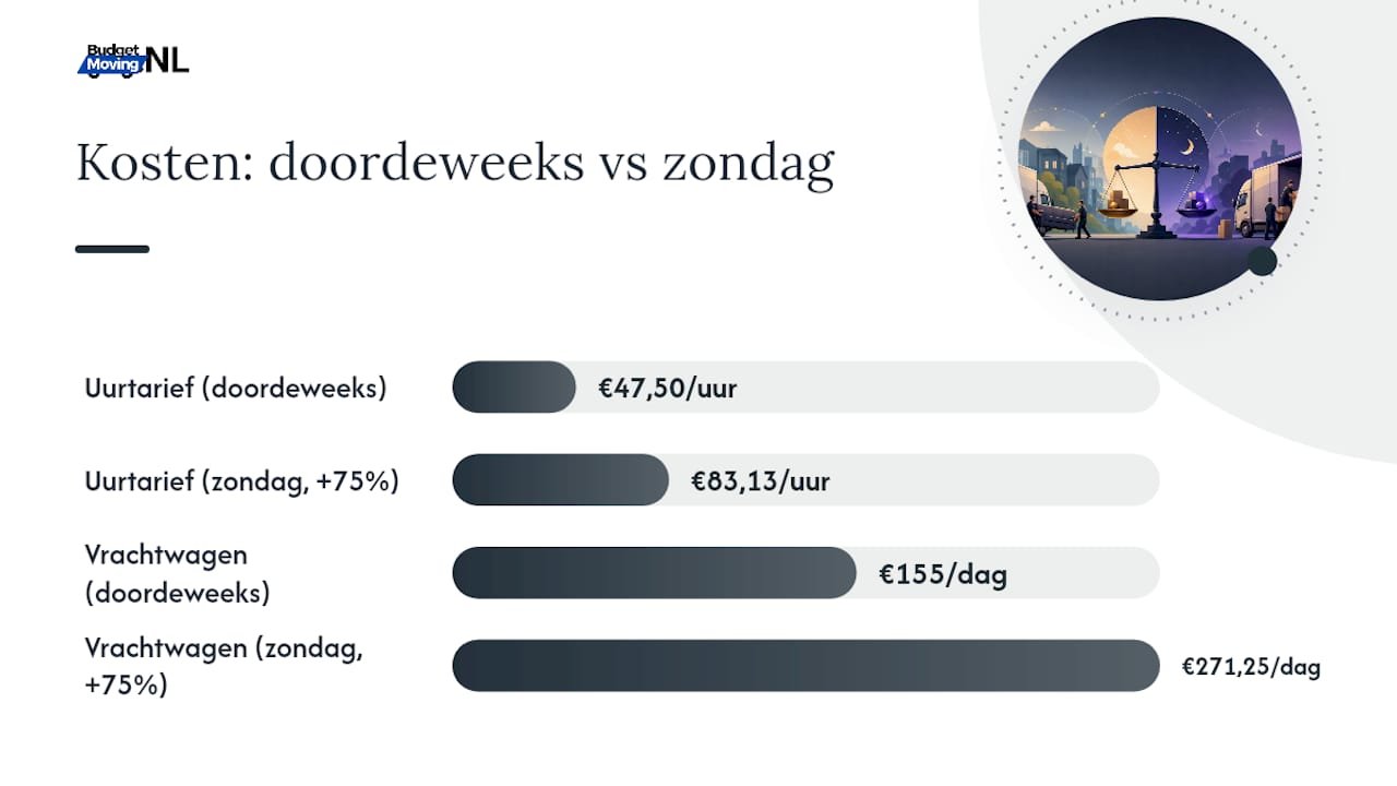 Vergelijking van verhuisprijzen en toeslagen voor het weekend in één overzicht