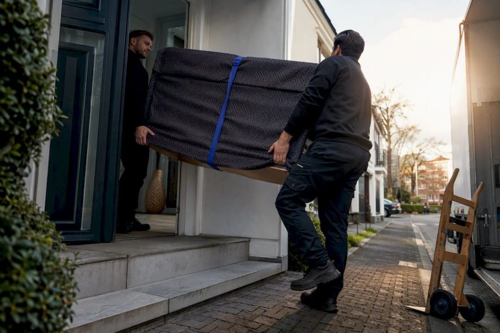 Verhuisteam draagt meubelstukken zorgvuldig naar buiten