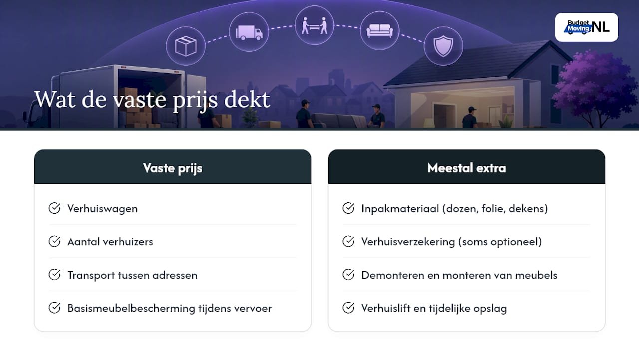 Wat valt binnen de vaste prijs en wat kost extra? — overview diagram