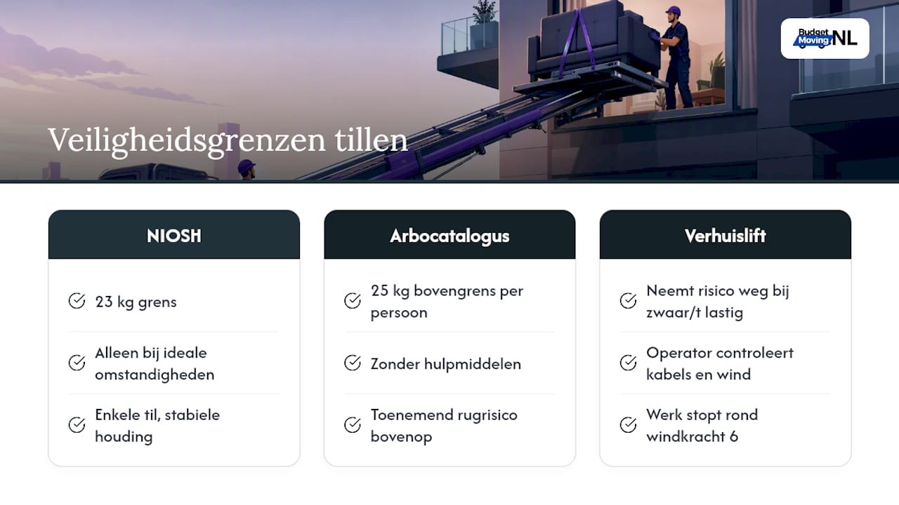 Overzicht van tilgewichten en maximale windsnelheden