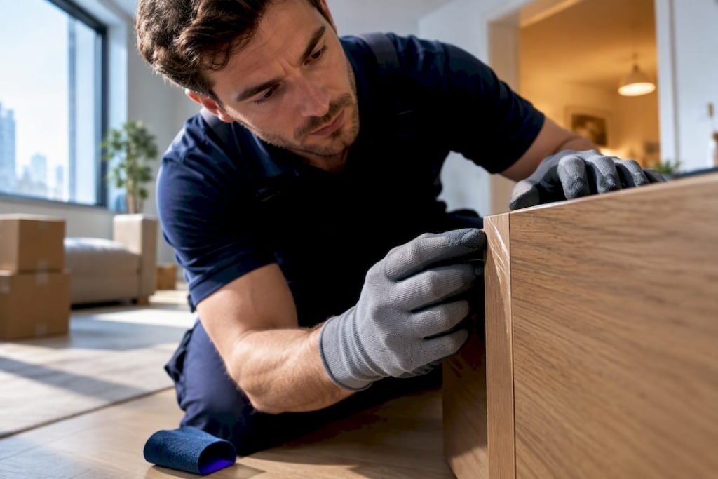 Verhuizer bekijkt kras na de verhuizing