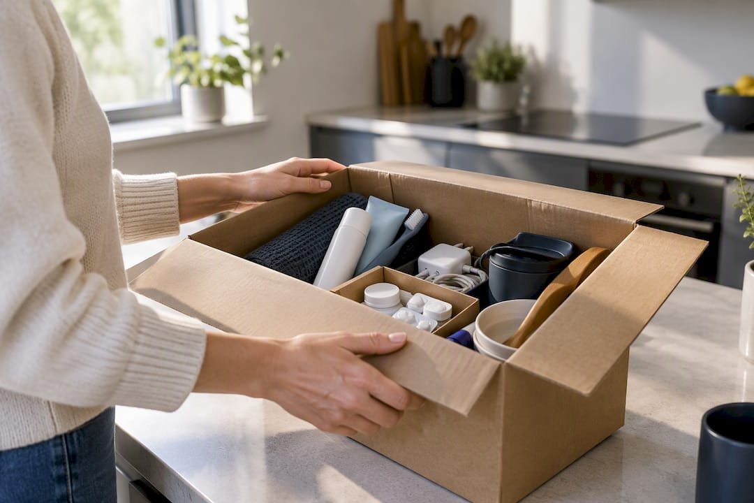 Essentiële doos met benodigdheden voor nieuwe woning