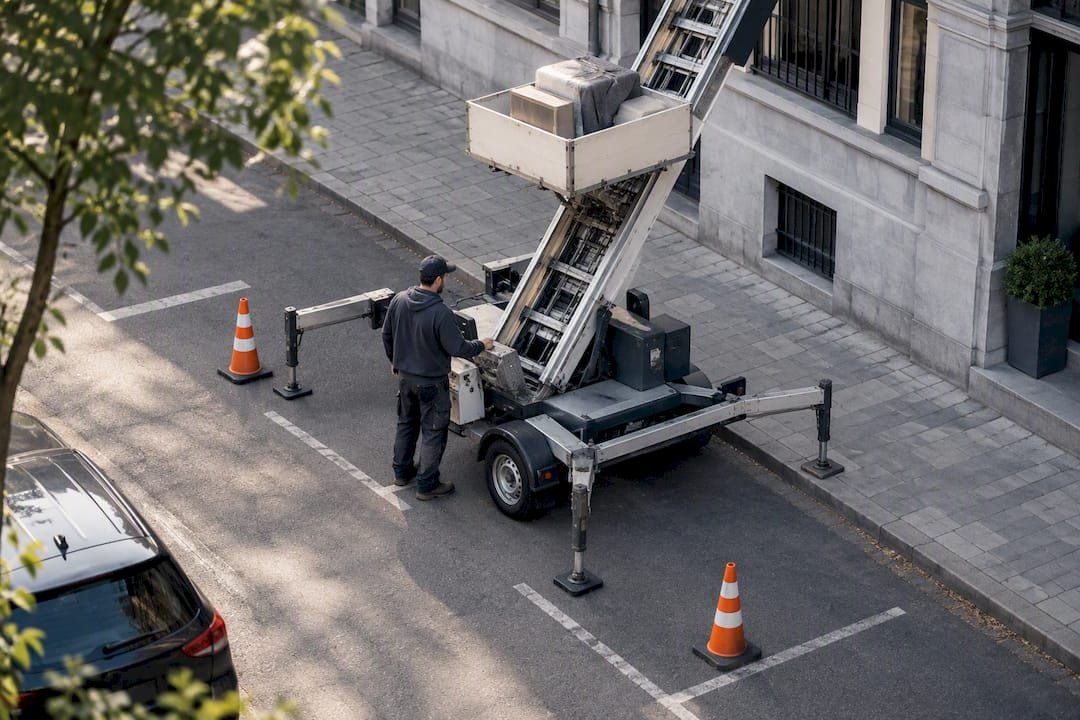 Verhuislift geplaatst in tijdelijke parkeerzone