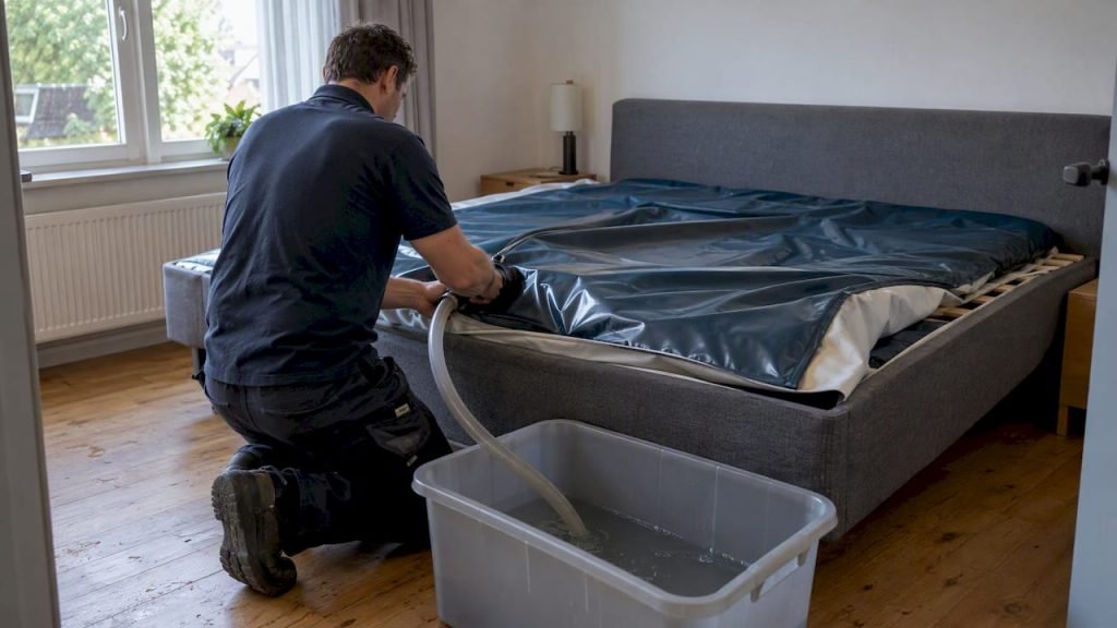 Waterbed wordt door een professional leeggepompt