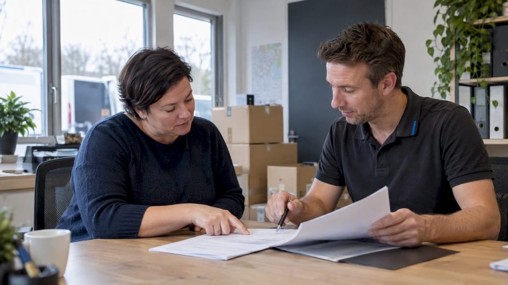 Klant bespreekt verhuisofferte met adviseur
