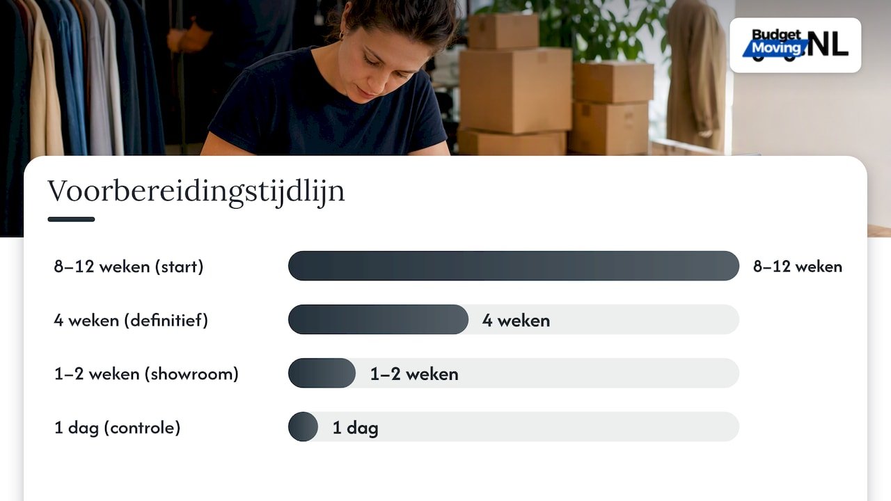 Tijdlijn met voorbereidingsstappen voor de winkelverhuizing