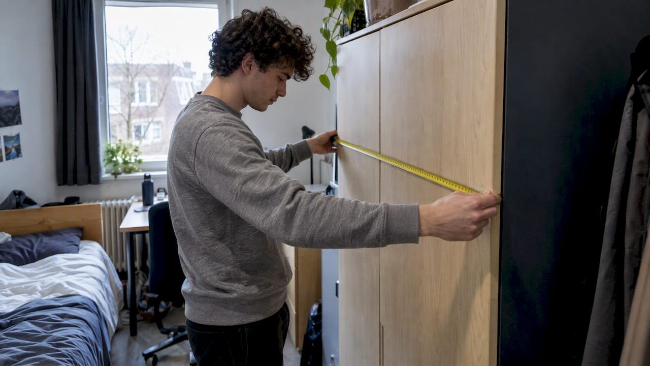 Bewoner meet een kast op voor vervoer